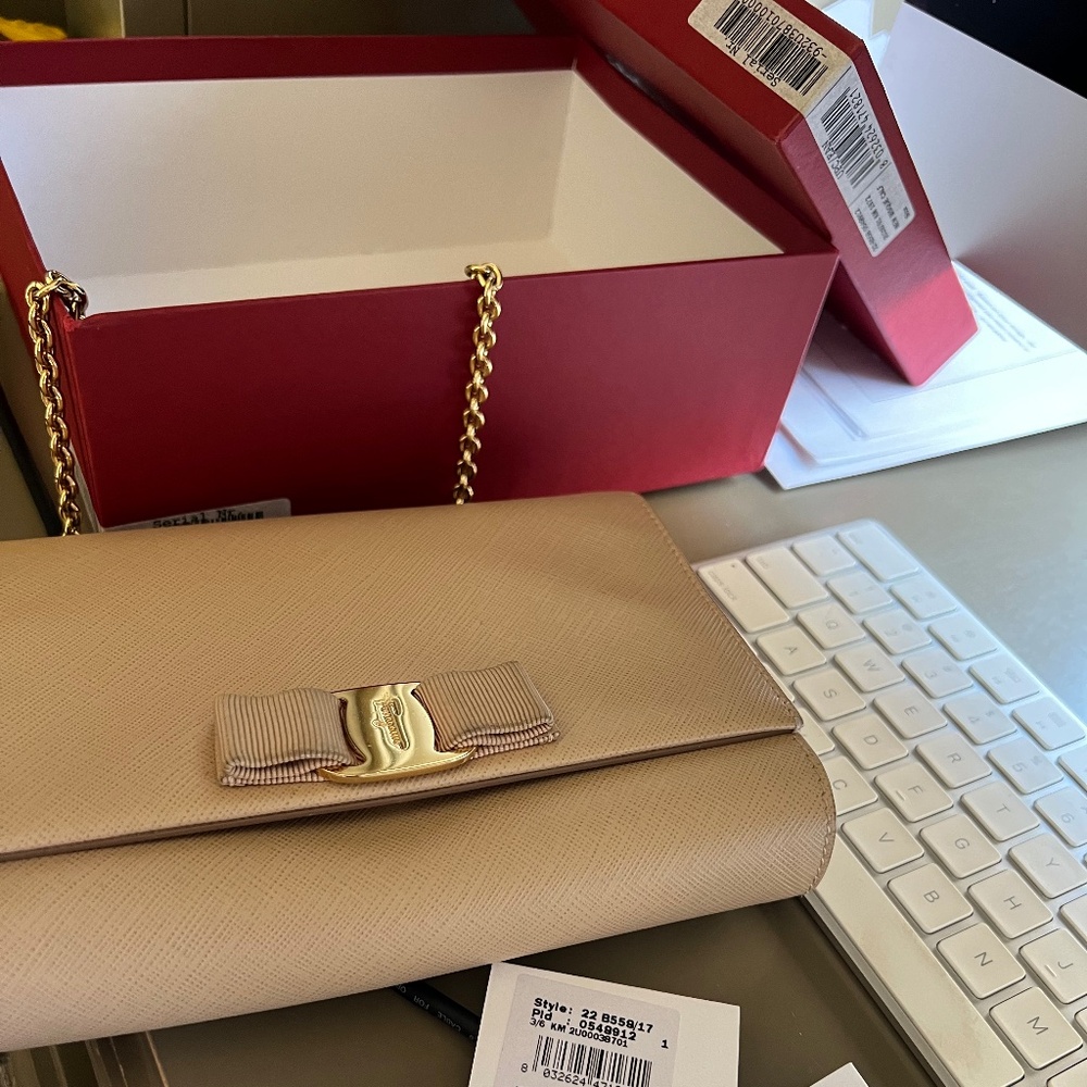 SOLD - Ferragamo cross body nude bag